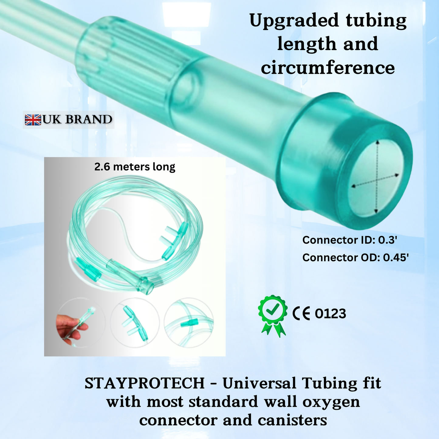 STAYPROTECH Oxygen Tubing Nasal Cannula 3PCS Green Medical Grade PVC, Kink Resistant Soft & Smooth Surface, Comfort & Convenient 2.6 m long for Long-Lasting wear.