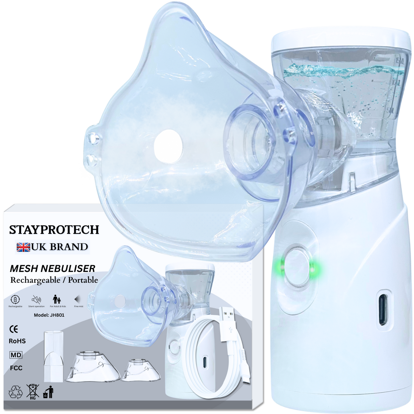 STAYPROTECH Portable Nebuliser Machine for Adults & Kids, Rechargeable USB-C nebuliser steam inhaler, Compact handheld nebulizer respiratory relief.