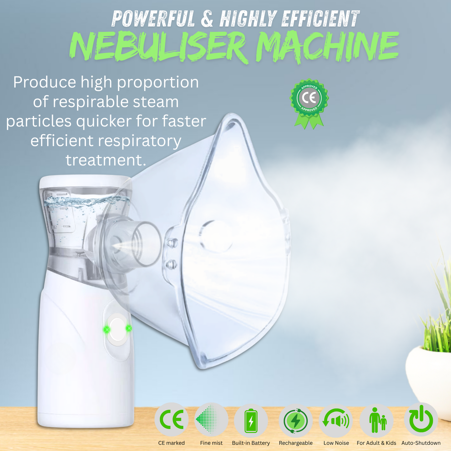 STAYPROTECH Portable Nebuliser Machine for Adults & Kids, Rechargeable USB-C nebuliser steam inhaler, Compact handheld nebulizer respiratory relief.