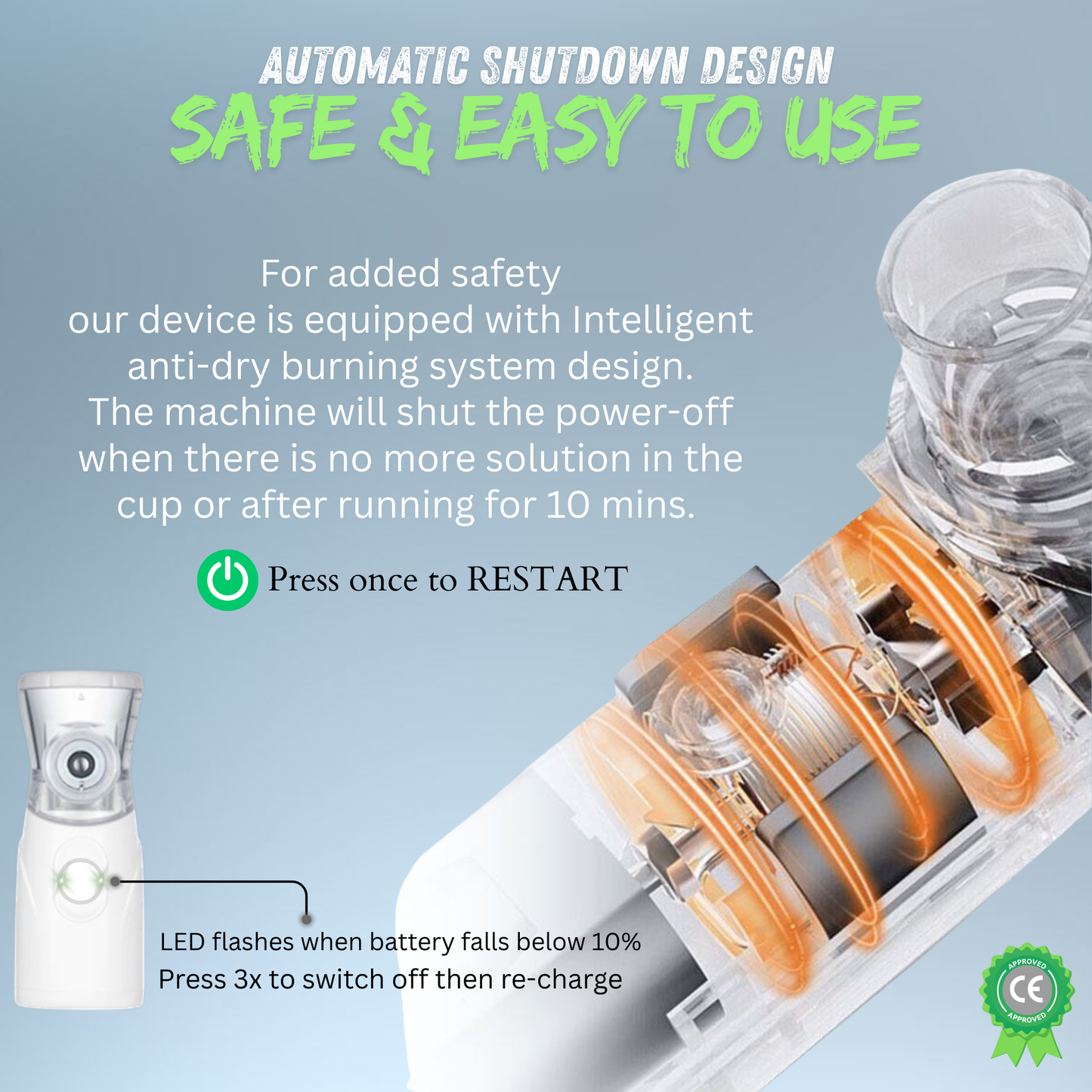 STAYPROTECH Portable Nebuliser Machine for Adults & Kids, Rechargeable USB-C nebuliser steam inhaler, Compact handheld nebulizer respiratory relief.