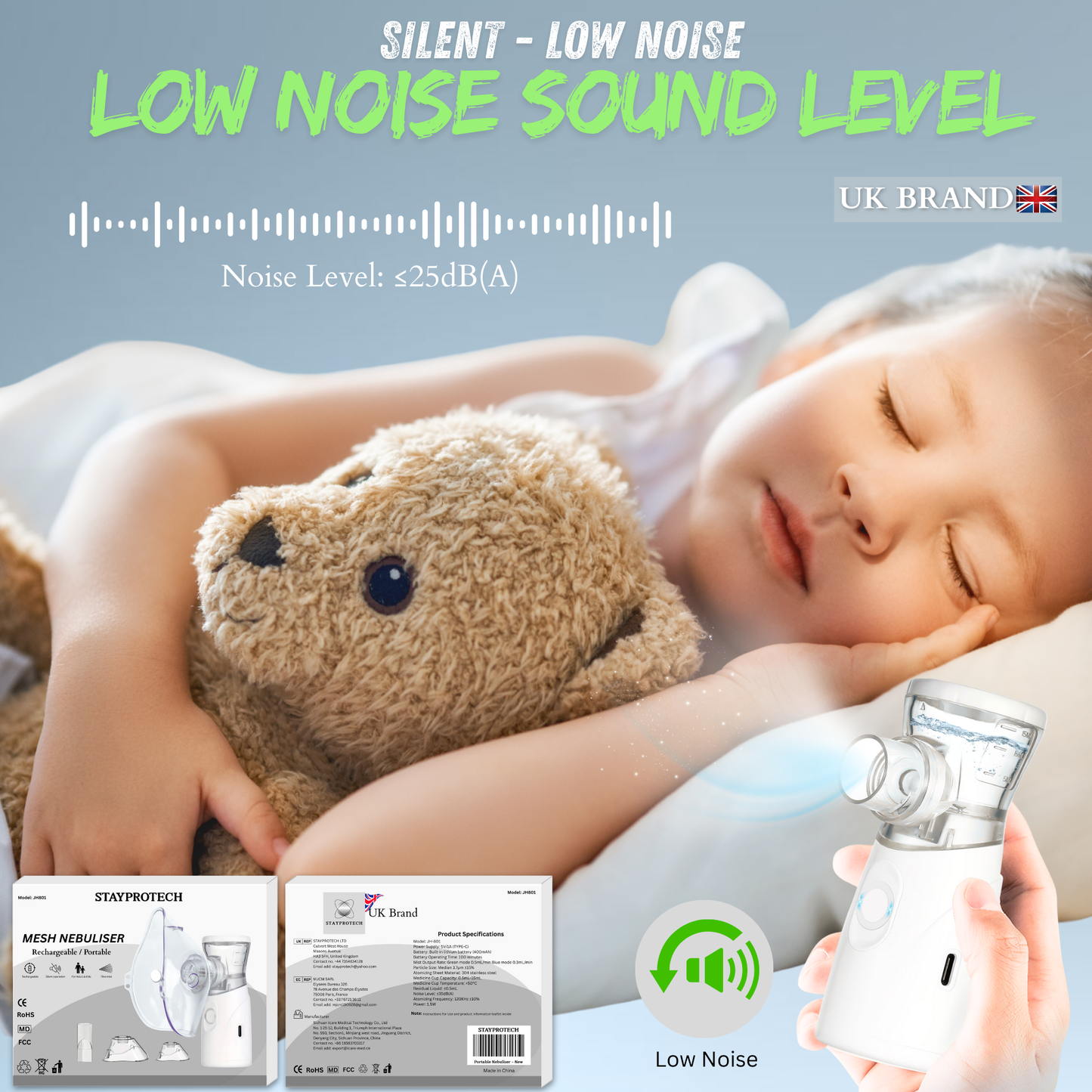 STAYPROTECH Portable Nebuliser Machine for Adults & Kids, Rechargeable USB-C nebuliser steam inhaler, Compact handheld nebulizer respiratory relief.