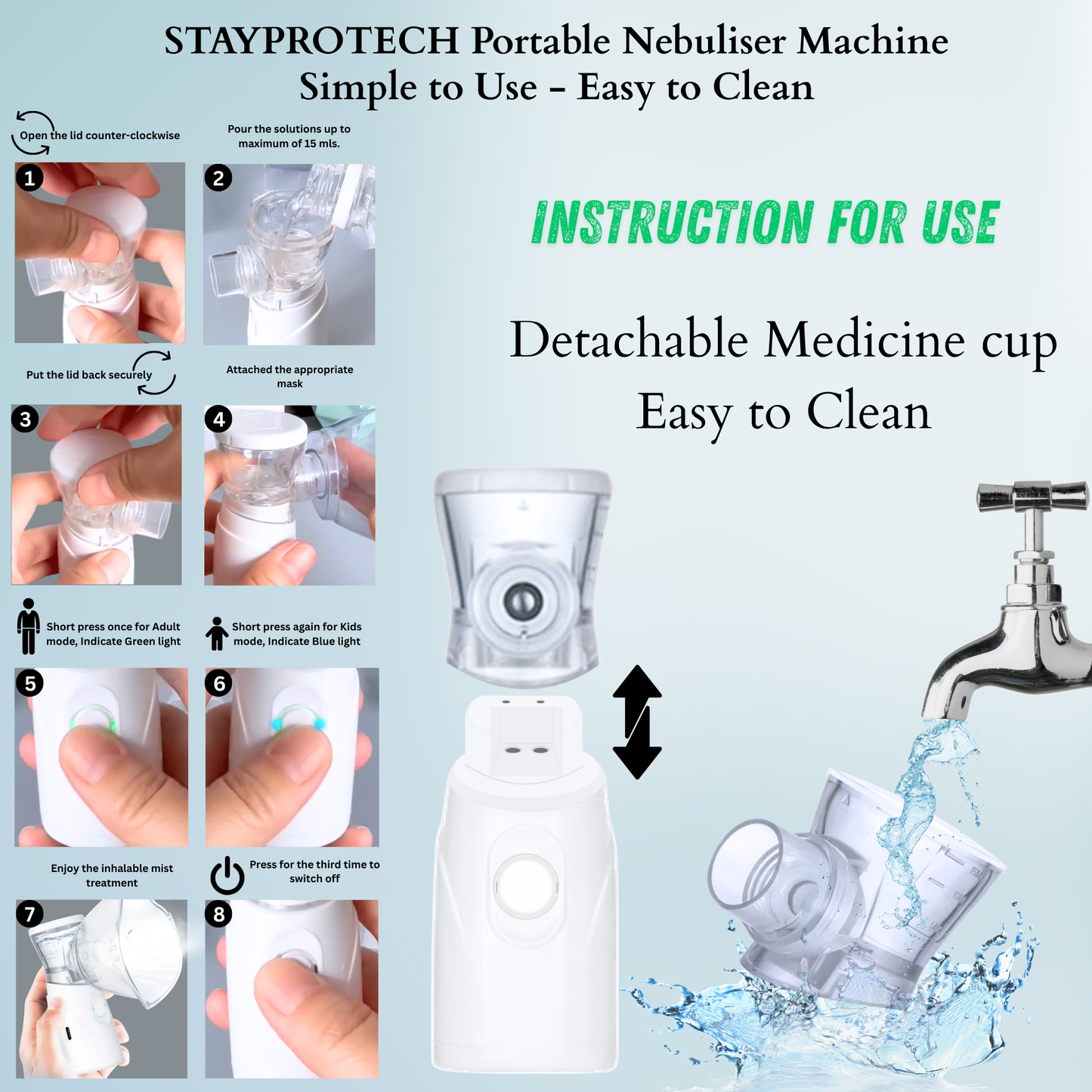 STAYPROTECH Portable Nebuliser Machine for Adults & Kids, Rechargeable USB-C nebuliser steam inhaler, Compact handheld nebulizer respiratory relief.