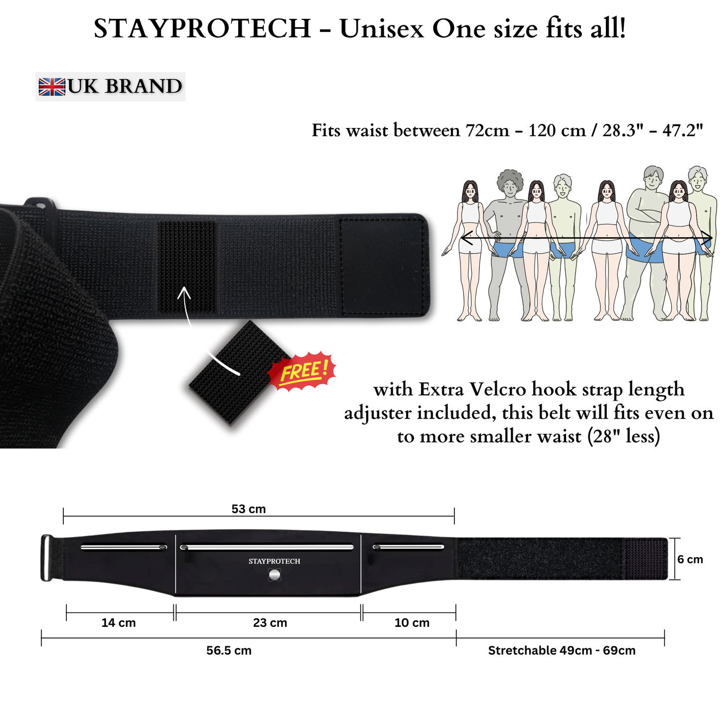 STAYPROTECH Running belt, large capacity phone holder for running, Adjustable waist bag for men & women, Waterproof Ultra-slim belt bag running phone holder and money belt.