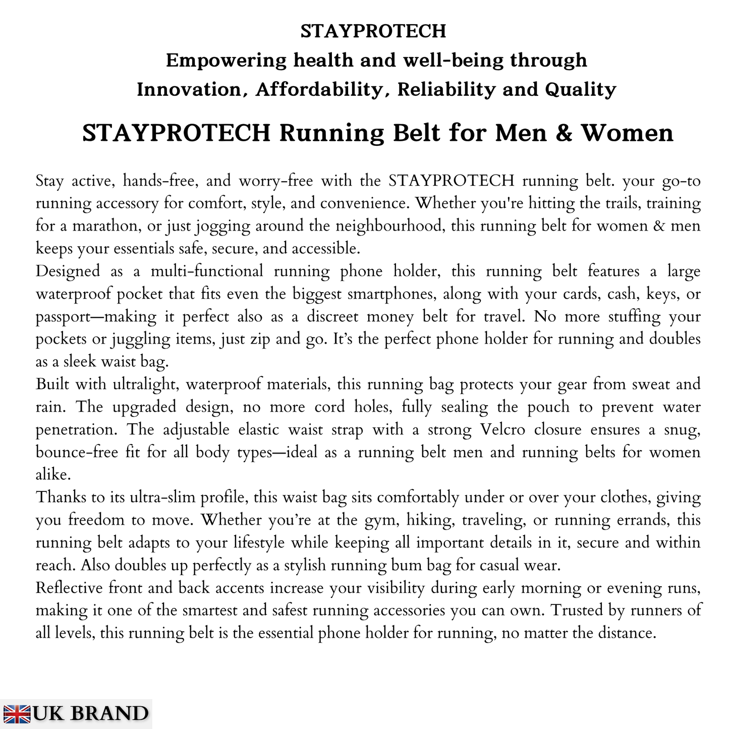 STAYPROTECH Running belt, large capacity phone holder for running, Adjustable waist bag for men & women, Waterproof Ultra-slim belt bag running phone holder and money belt.