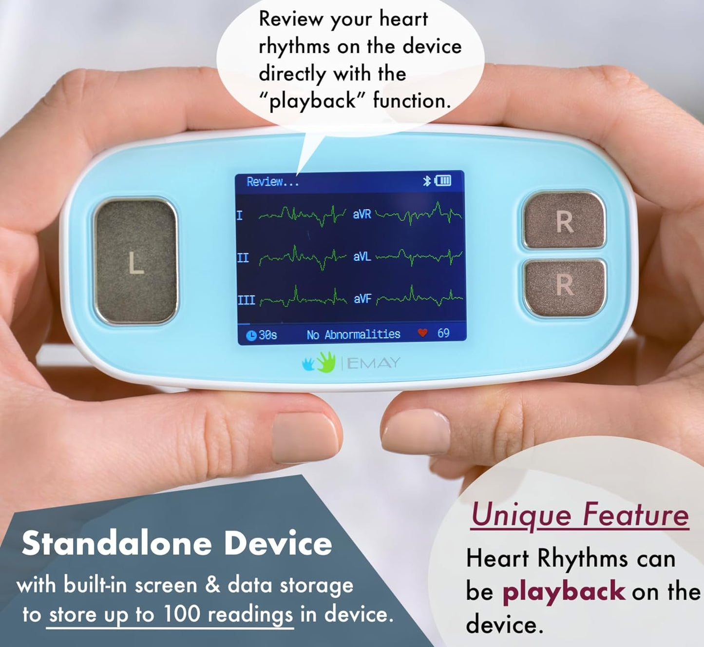 Portable 6-Lead ECG Monitor, Record ECG and Heart Rate in 6 Channels, Compatible with Smartphone and PC - No Subscription Required