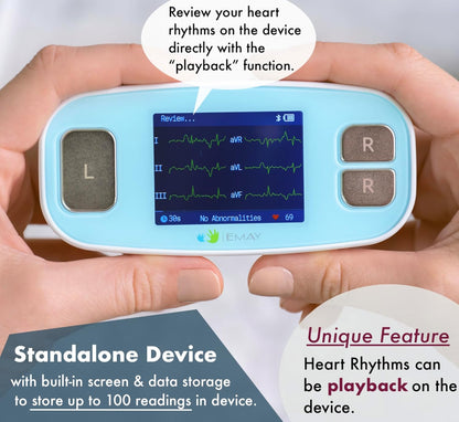 Portable 6-Lead ECG Monitor, Record ECG and Heart Rate in 6 Channels, Compatible with Smartphone and PC - No Subscription Required