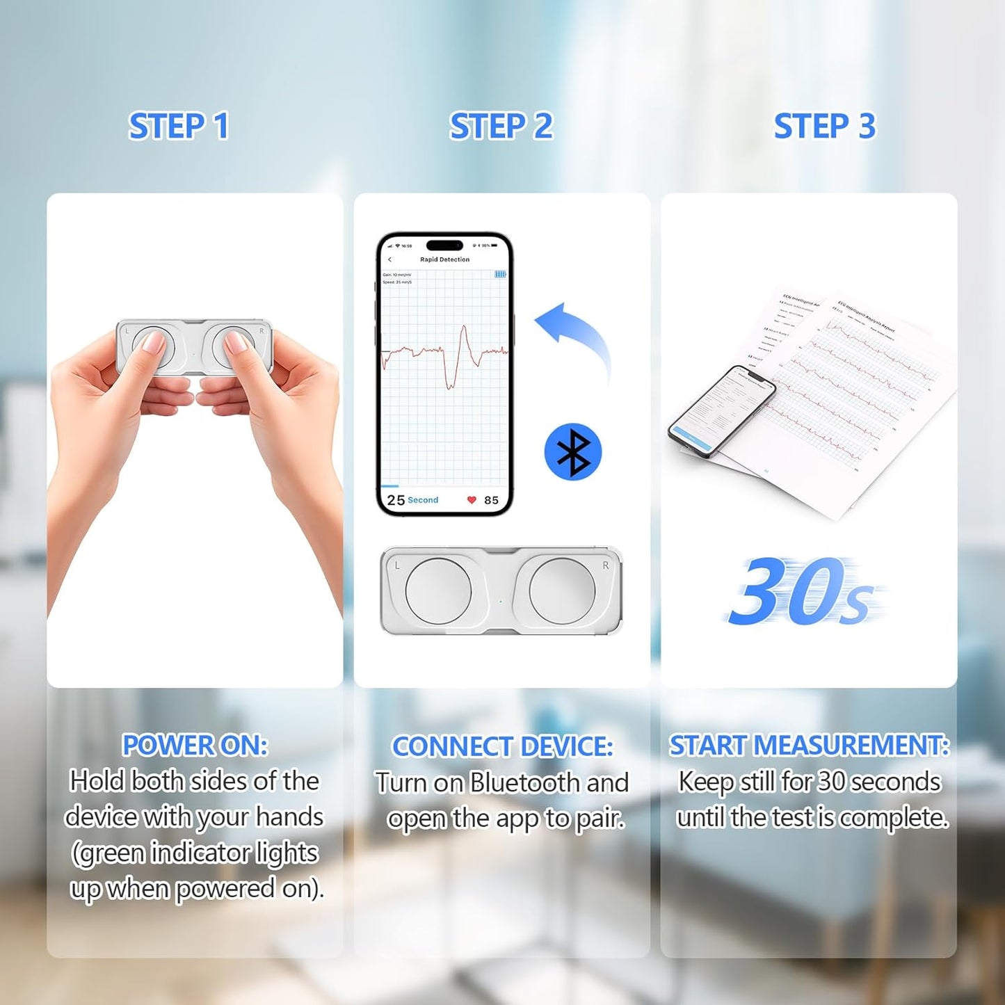 ECG Monitor, Portable ECG Monitor, Heart Rate Monitor Device for Home Use, Compatible with Smartphone，No Subscription