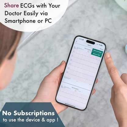 Portable 6-Lead ECG Monitor, Record ECG and Heart Rate in 6 Channels, Compatible with Smartphone and PC - No Subscription Required