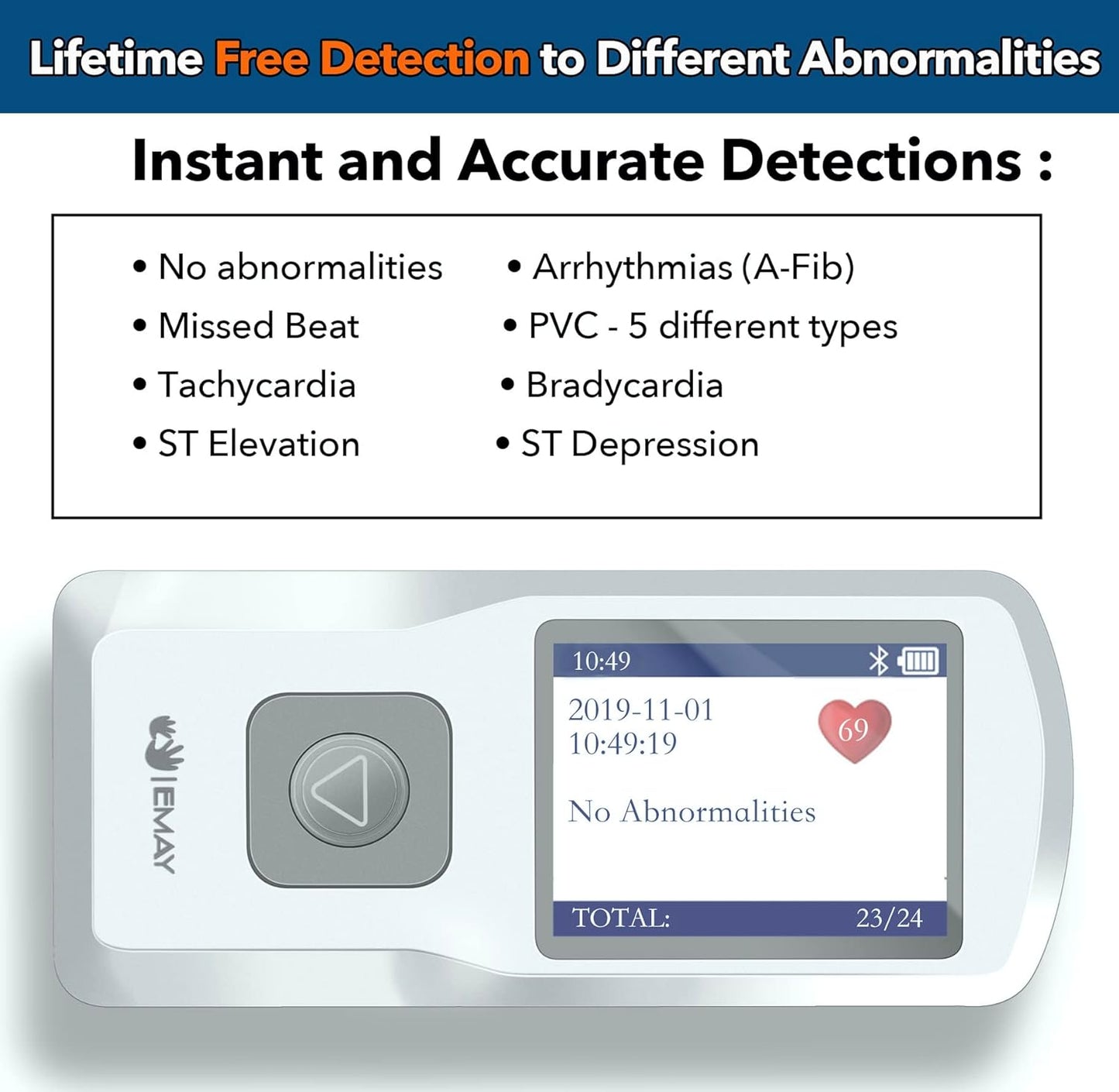 Portable ECG/EKG Monitor (Record ECG Without Smartphone) | Standalone Personal ECG Device with Screen & Data Storage | No Subscription Required