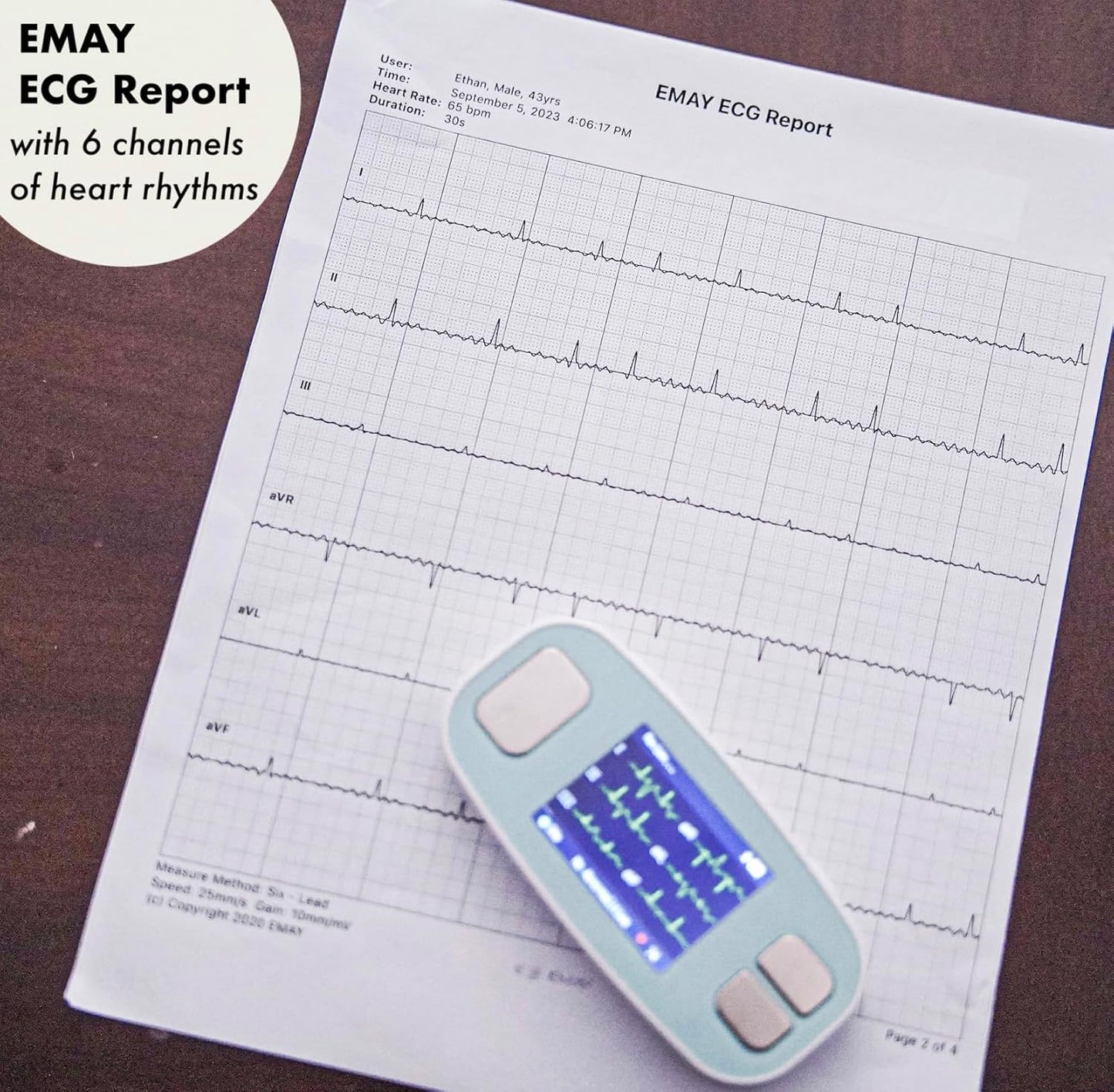 Portable 6-Lead ECG Monitor, Record ECG and Heart Rate in 6 Channels, Compatible with Smartphone and PC - No Subscription Required
