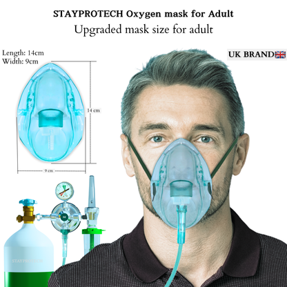 STAYPROTECH Oxygen Mask with 2.1m Tubing Medical Oxygen Mask for Adult. Enhances Oxygen Therapy at Home. Comfortable Fit, Adjustable Strap & Soft Medical Grade PVC.