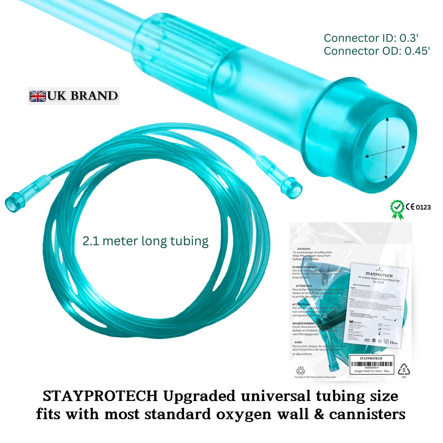 STAYPROTECH Oxygen Mask with 2.1m Tubing Medical Oxygen Mask for Adult. Enhances Oxygen Therapy at Home. Comfortable Fit, Adjustable Strap & Soft Medical Grade PVC.
