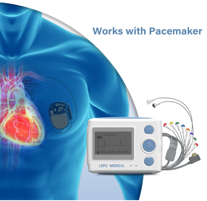 Professional ECG Machine, 24 Hours Holter Recording with AI Analysis, Works with Mac & Windows PDF Report, Portable Reliable Fast Results.