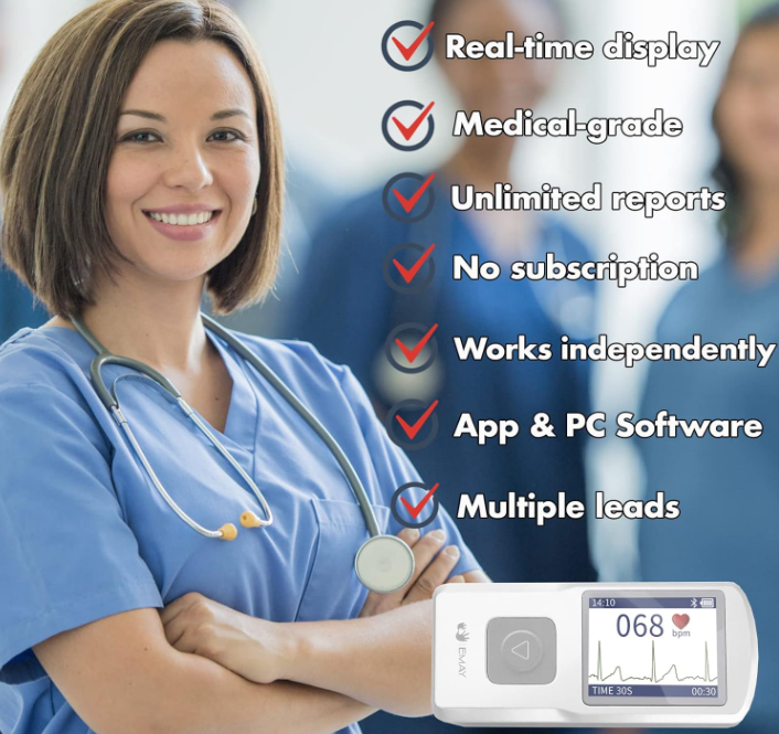 Portable ECG/EKG Monitor (Record ECG Without Smartphone) | Standalone Personal ECG Device with Screen & Data Storage | No Subscription Required