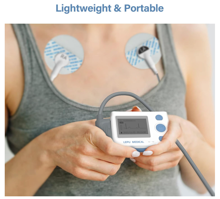Professional ECG Machine, 24 Hours Holter Recording with AI Analysis, Works with Mac & Windows PDF Report, Portable Reliable Fast Results.