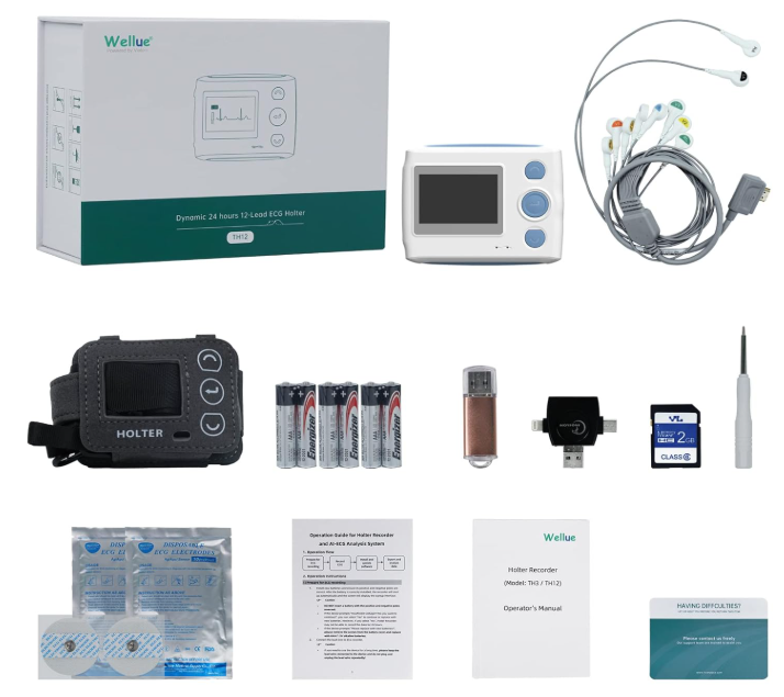 Professional ECG Machine, 24 Hours Holter Recording with AI Analysis, Works with Mac & Windows PDF Report, Portable Reliable Fast Results.