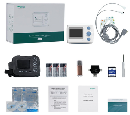Professional ECG Machine, 24 Hours Holter Recording with AI Analysis, Works with Mac & Windows PDF Report, Portable Reliable Fast Results.