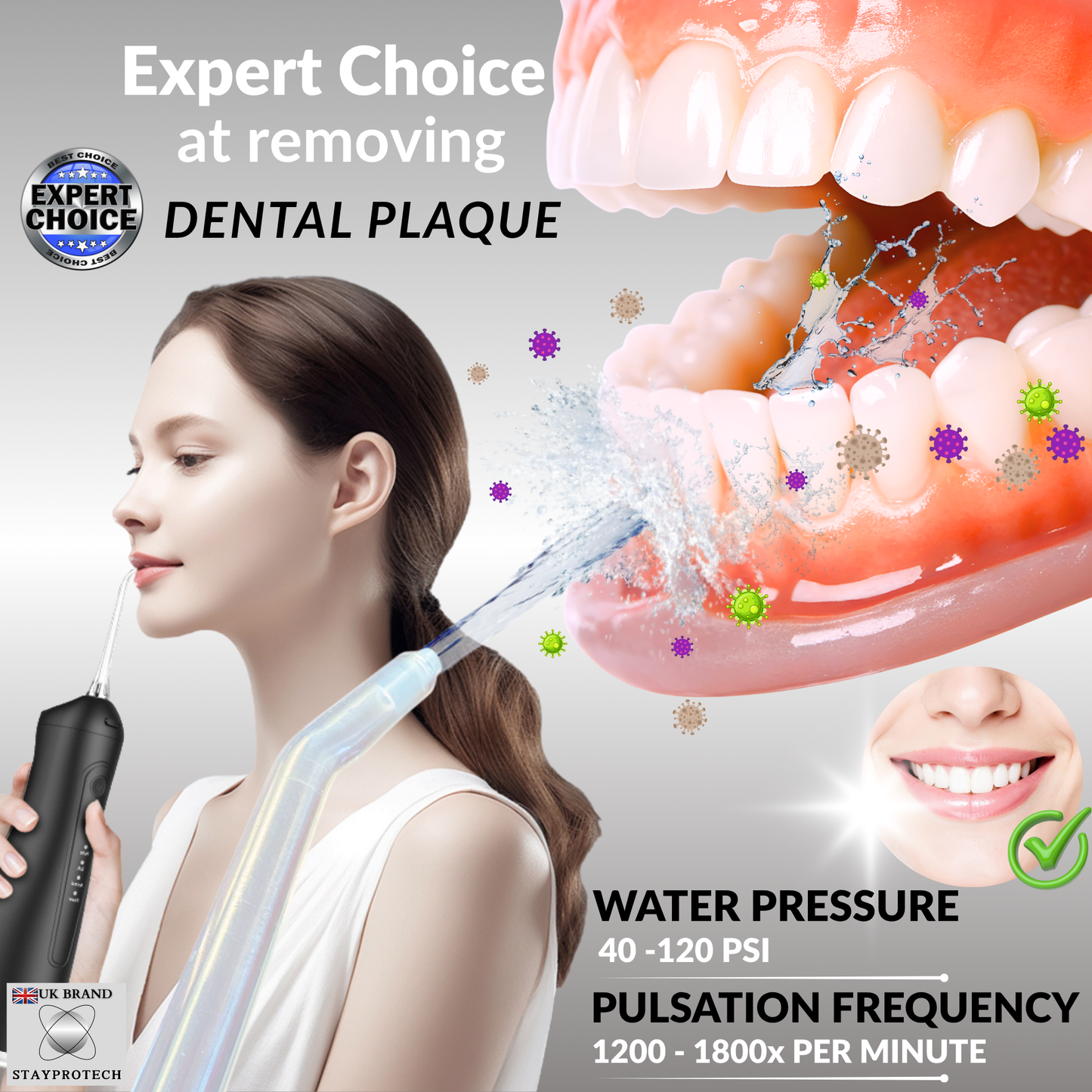 STAYPROTECH Water Flosser for Teeth Cordless and Rechargeable Dental Flosser. 300ml Tank capacity with 4 Nozzles, 4 Modes, Powerful Plaque Remover for Teeth (Black)