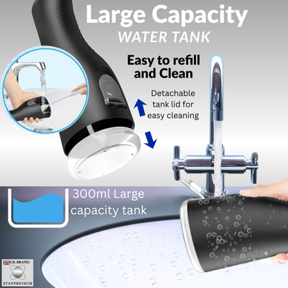 STAYPROTECH Water Flosser for Teeth Cordless and Rechargeable Dental Flosser. 300ml Tank capacity with 4 Nozzles, 4 Modes, Powerful Plaque Remover for Teeth (Black)