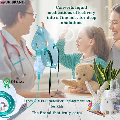 STAYPROTECH Nebuliser replacement accessories set for Kid's - Mask, Medicine chamber, 2.1m  nebuliser tubing.