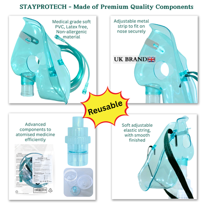 STAYPROTECH Nebuliser replacement accessories set for Kid's - Mask, Medicine chamber, 2.1m  nebuliser tubing.