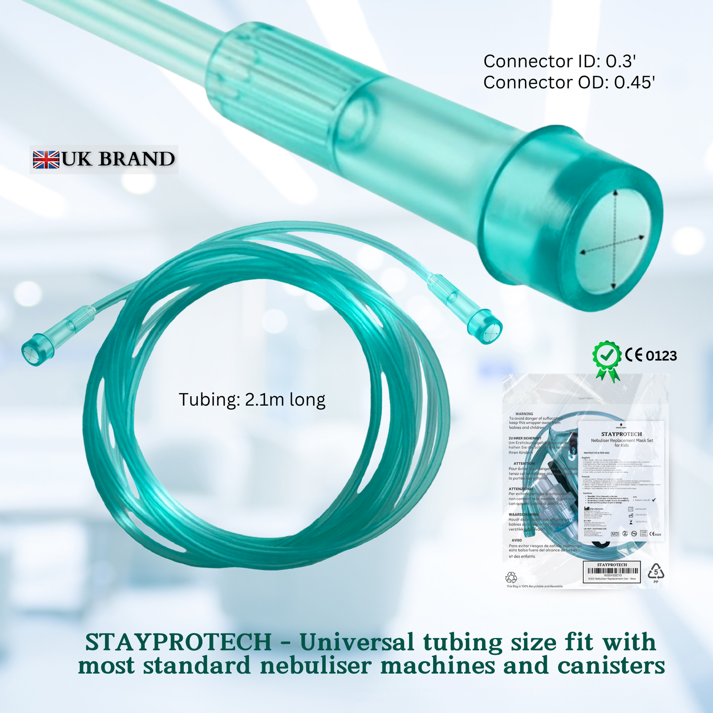 STAYPROTECH Nebuliser replacement accessories set for Kid's - Mask, Medicine chamber, 2.1m  nebuliser tubing.