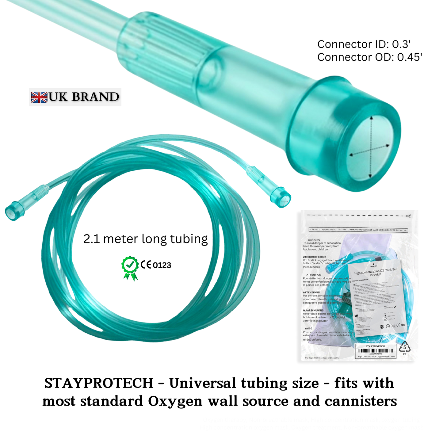 STAYPROTECH High Concentration Oxygen Mask with Reservoir Pouch and 2.1m Tubing – Oxygen Mask for Adult that requires Efficient Oxygen Therapy.