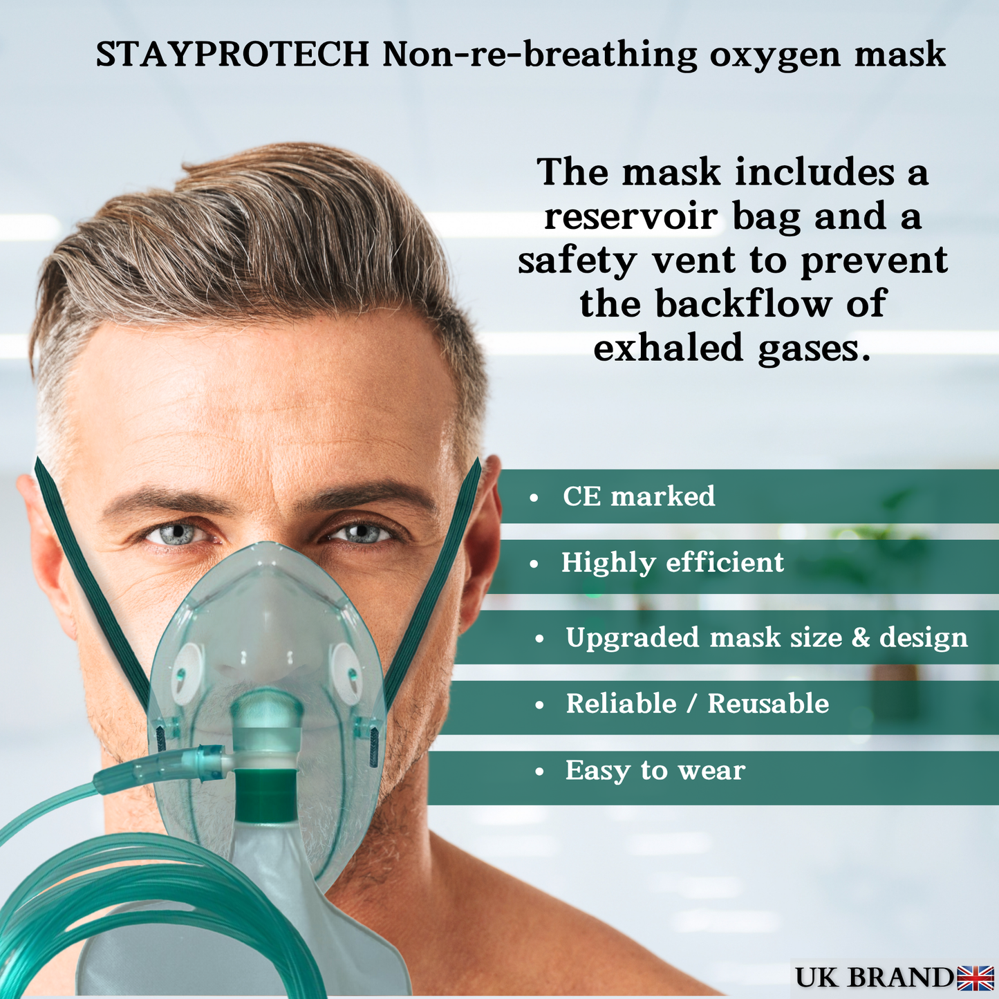 STAYPROTECH High Concentration Oxygen Mask with Reservoir Pouch and 2.1m Tubing – Oxygen Mask for Adult that requires Efficient Oxygen Therapy.