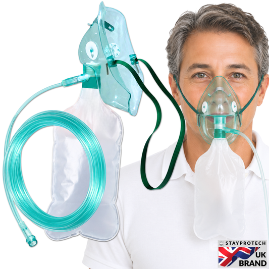 STAYPROTECH High Concentration Oxygen Mask with Reservoir Pouch and 2.1m Tubing – Oxygen Mask for Adult that requires Efficient Oxygen Therapy.