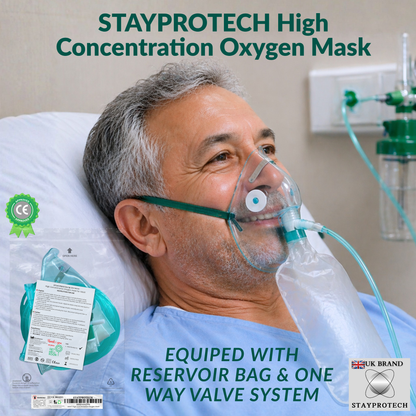 STAYPROTECH High Concentration Oxygen Mask with Reservoir Pouch and 2.1m Tubing – Oxygen Mask for Adult that requires Efficient Oxygen Therapy.