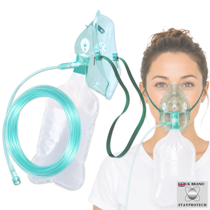 STAYPROTECH High Concentration Oxygen Mask with Reservoir Pouch and 2.1m Tubing – Oxygen Mask for Adult that requires Efficient Oxygen Therapy.