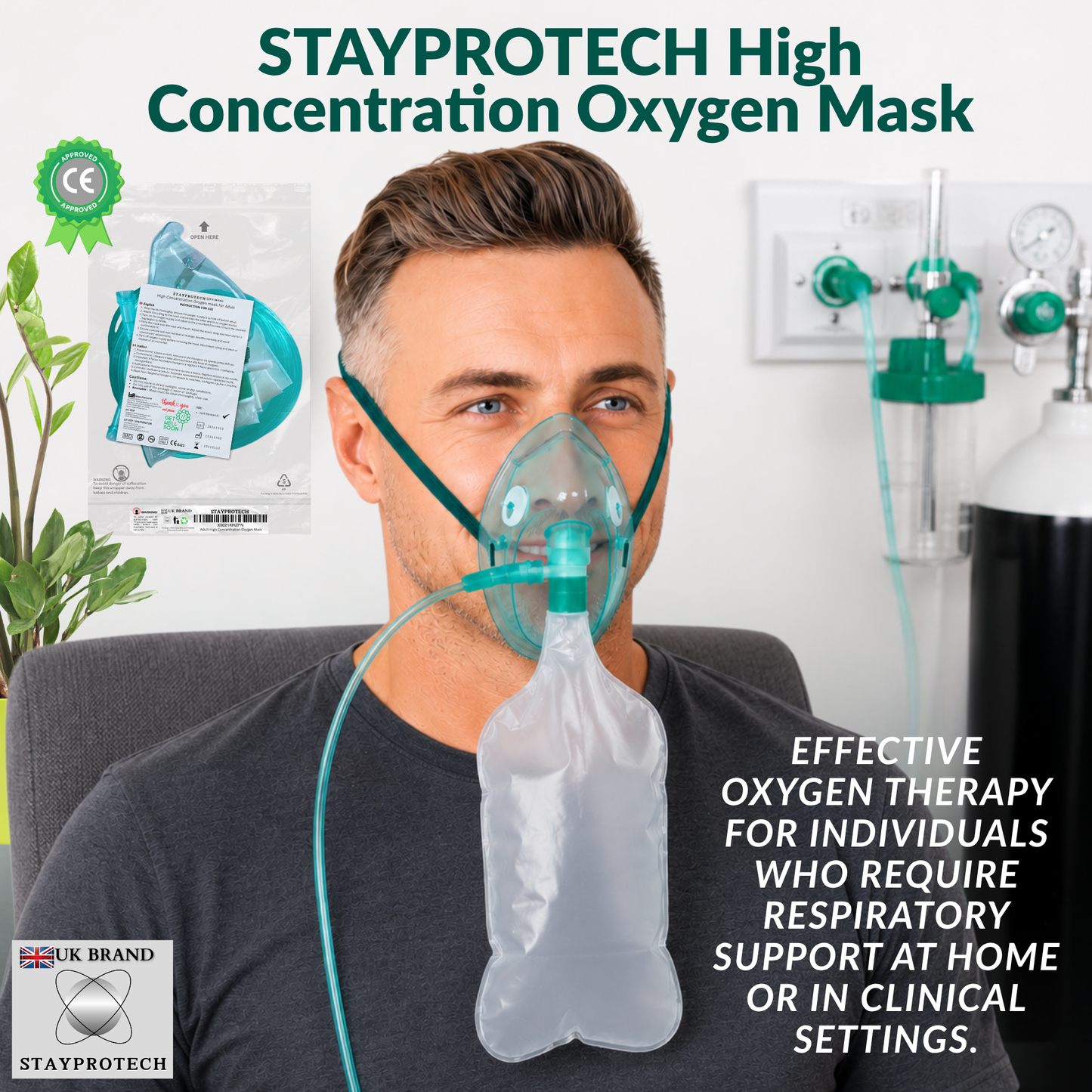 STAYPROTECH High Concentration Oxygen Mask with Reservoir Pouch and 2.1m Tubing – Oxygen Mask for Adult that requires Efficient Oxygen Therapy.