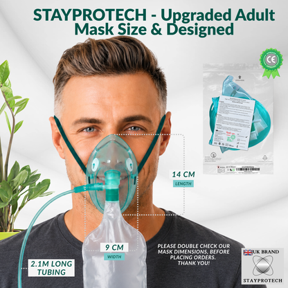 STAYPROTECH High Concentration Oxygen Mask with Reservoir Pouch and 2.1m Tubing – Oxygen Mask for Adult that requires Efficient Oxygen Therapy.