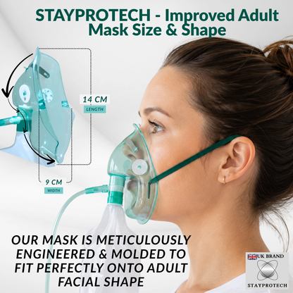 STAYPROTECH High Concentration Oxygen Mask with Reservoir Pouch and 2.1m Tubing – Oxygen Mask for Adult that requires Efficient Oxygen Therapy.