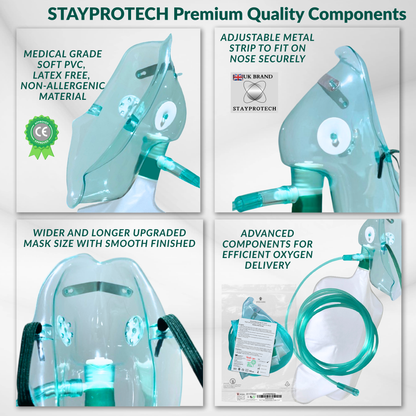STAYPROTECH High Concentration Oxygen Mask with Reservoir Pouch and 2.1m Tubing – Oxygen Mask for Adult that requires Efficient Oxygen Therapy.