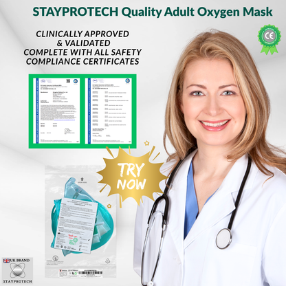 STAYPROTECH High Concentration Oxygen Mask with Reservoir Pouch and 2.1m Tubing – Oxygen Mask for Adult that requires Efficient Oxygen Therapy.