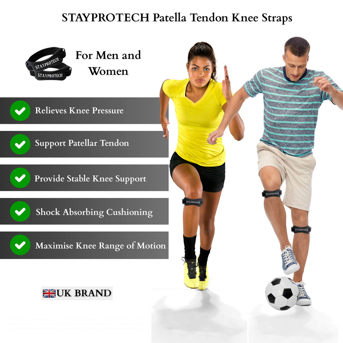 STAYPROTECH Patella Tendon Knee Strap, 2 Pack Adjustable Knee Support for Men and Women, Knee Pain Relief Support for Running, Jogging, Hiking, Football, Squats. Ideal for Indoor and Outdoor Gym Workout.