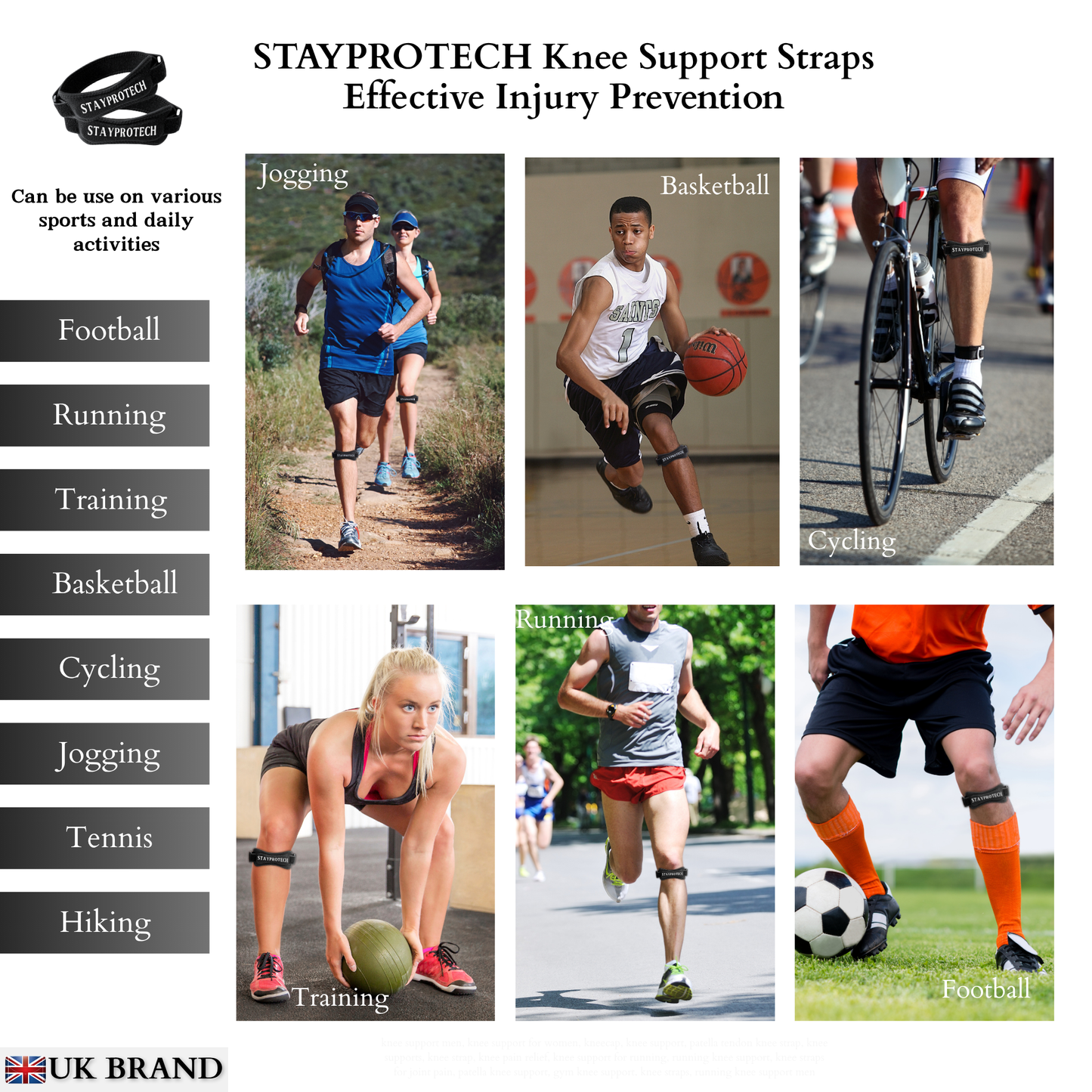 STAYPROTECH Patella Tendon Knee Strap, 2 Pack Adjustable Knee Support for Men and Women, Knee Pain Relief Support for Running, Jogging, Hiking, Football, Squats. Ideal for Indoor and Outdoor Gym Workout.