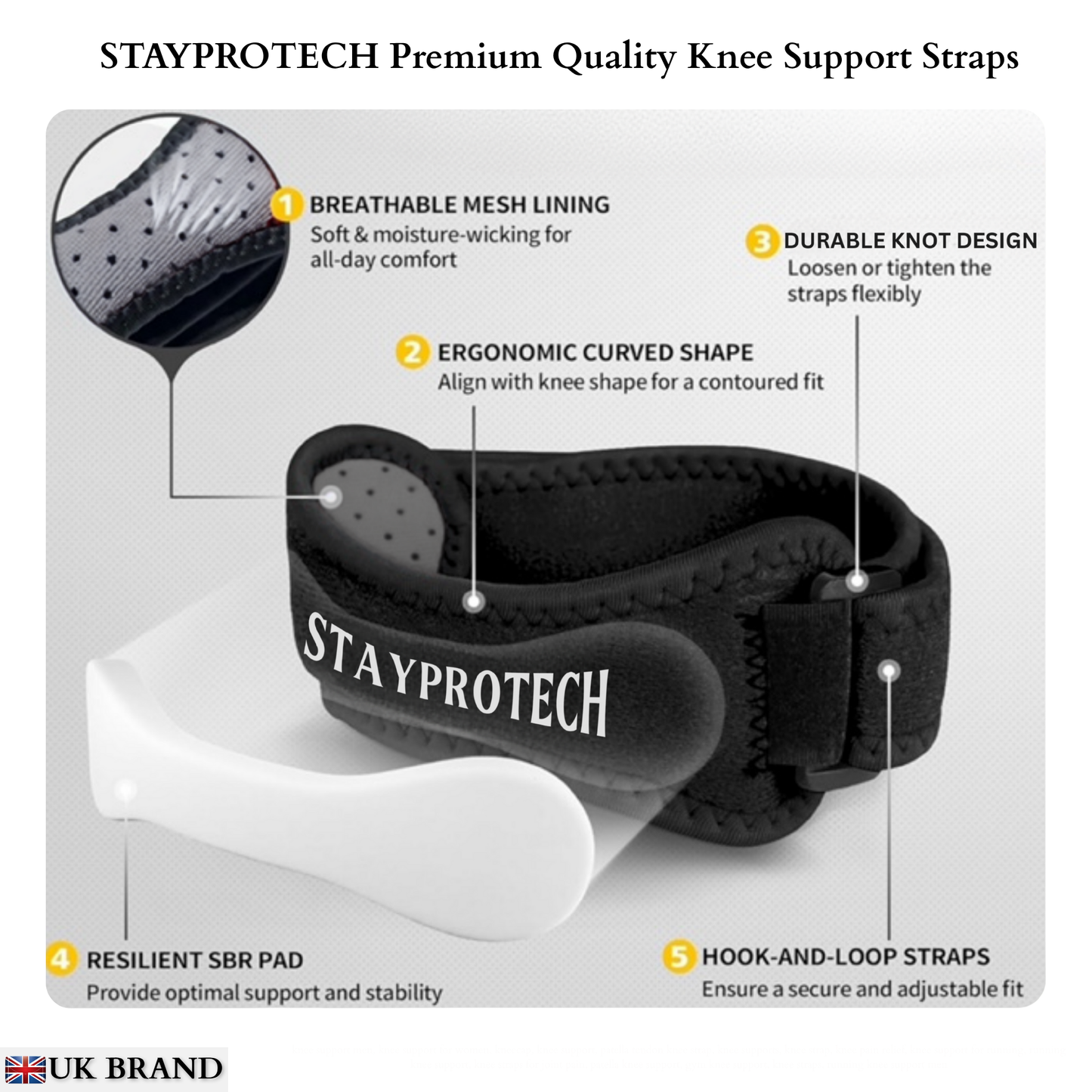 STAYPROTECH Patella Tendon Knee Strap, 2 Pack Adjustable Knee Support for Men and Women, Knee Pain Relief Support for Running, Jogging, Hiking, Football, Squats. Ideal for Indoor and Outdoor Gym Workout.