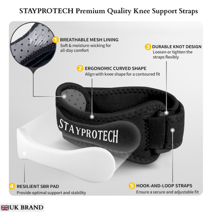 STAYPROTECH Patella Tendon Knee Strap, 2 Pack Adjustable Knee Support for Men and Women, Knee Pain Relief Support for Running, Jogging, Hiking, Football, Squats. Ideal for Indoor and Outdoor Gym Workout.