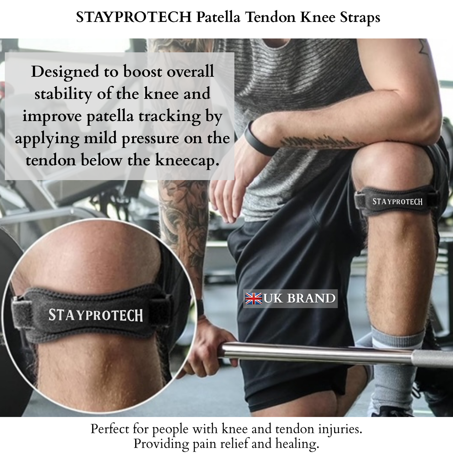 STAYPROTECH Patella Tendon Knee Strap, 2 Pack Adjustable Knee Support for Men and Women, Knee Pain Relief Support for Running, Jogging, Hiking, Football, Squats. Ideal for Indoor and Outdoor Gym Workout.