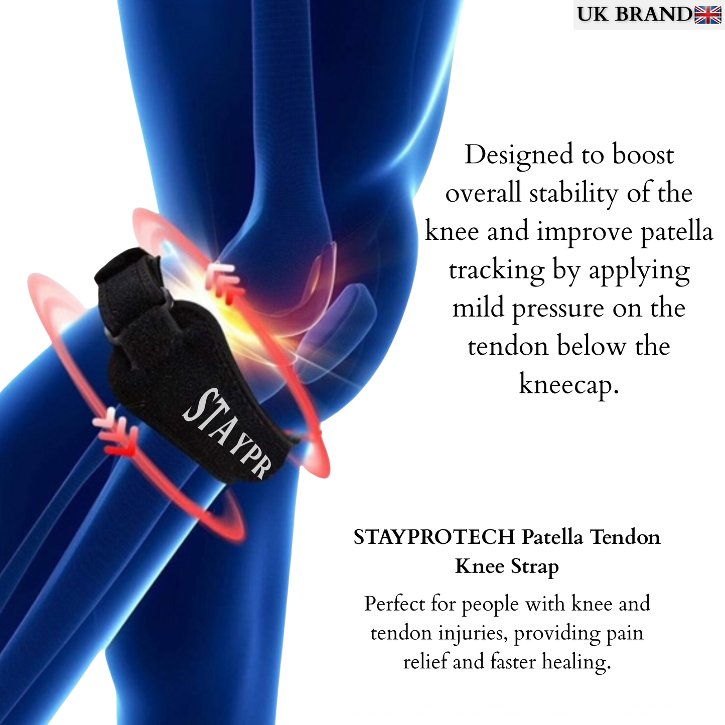 STAYPROTECH Patella Tendon Knee Strap, 2 Pack Adjustable Knee Support for Men and Women, Knee Pain Relief Support for Running, Jogging, Hiking, Football, Squats. Ideal for Indoor and Outdoor Gym Workout.