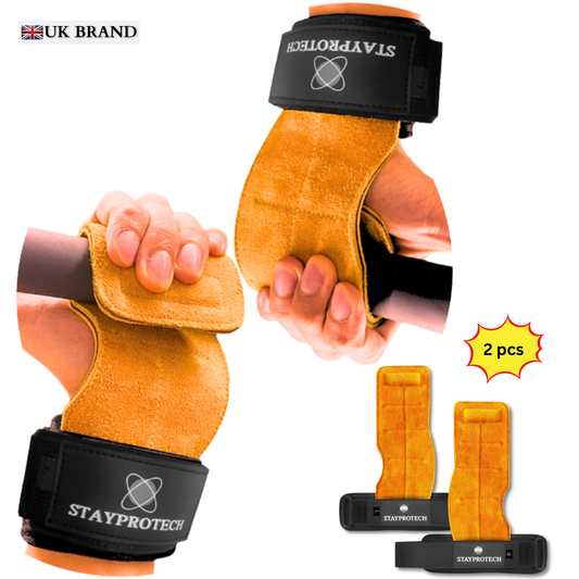 STAYPROTECH Leather Lifting Straps, Adjustable Gym Grips with Wrist Support for Men & Women – Heavy-Duty Hand Pads for Weight Lifting, Deadlifts & Powerlifting.