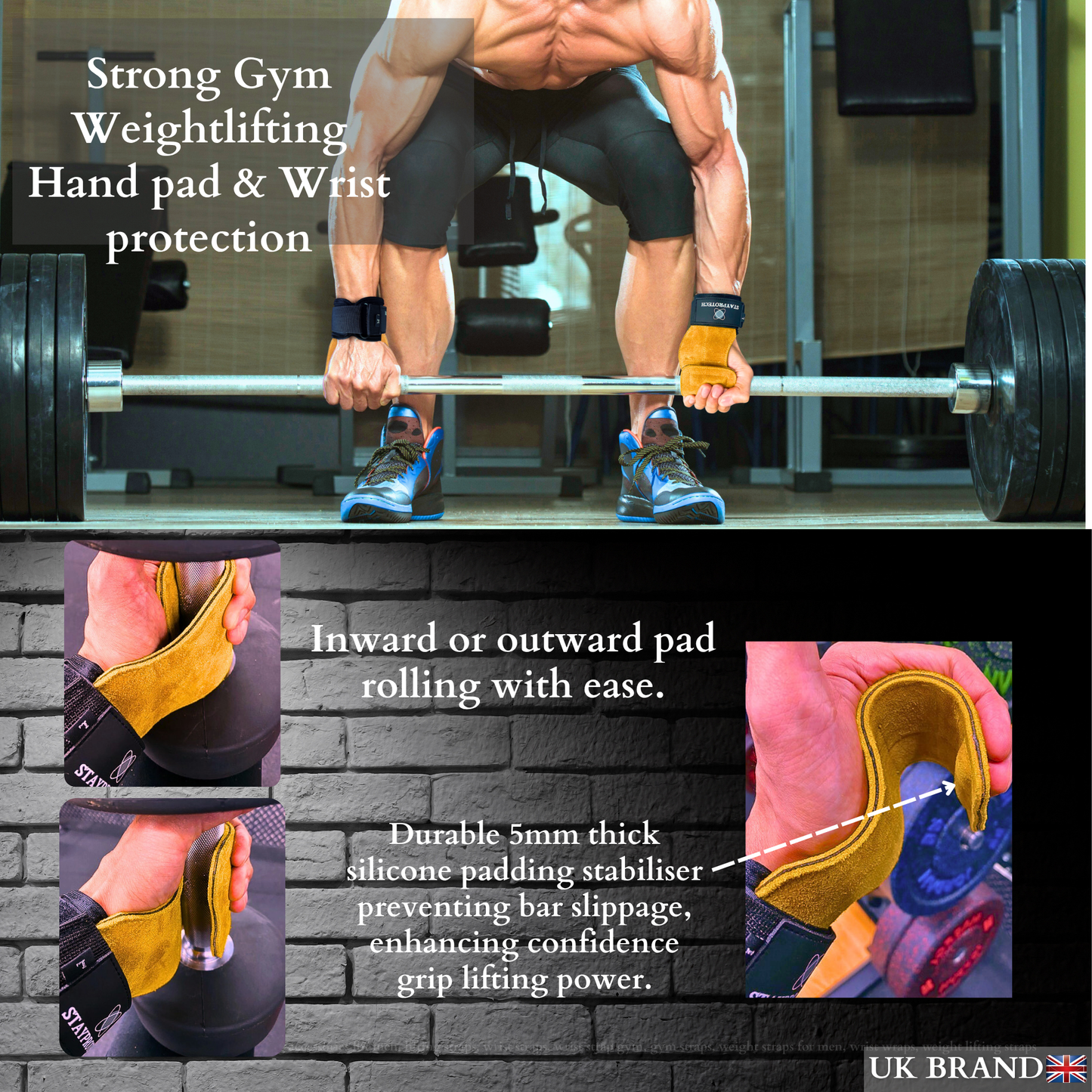 STAYPROTECH Leather Lifting Straps, Adjustable Gym Grips with Wrist Support for Men & Women – Heavy-Duty Hand Pads for Weight Lifting, Deadlifts & Powerlifting.