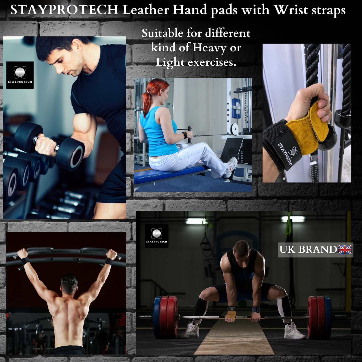 STAYPROTECH Leather Lifting Straps, Adjustable Gym Grips with Wrist Support for Men & Women – Heavy-Duty Hand Pads for Weight Lifting, Deadlifts & Powerlifting.