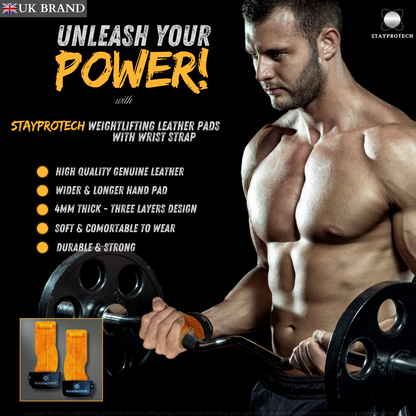 STAYPROTECH Leather Lifting Straps, Adjustable Gym Grips with Wrist Support for Men & Women – Heavy-Duty Hand Pads for Weight Lifting, Deadlifts & Powerlifting.