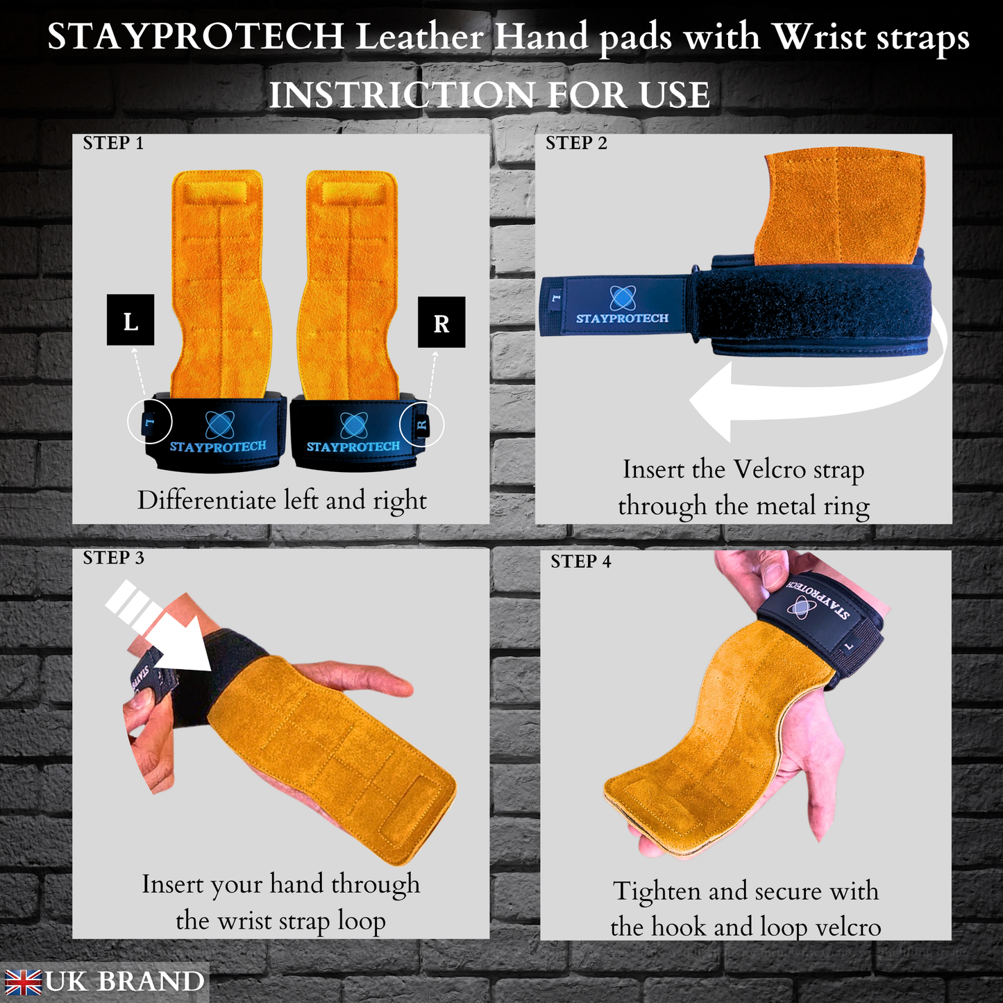 STAYPROTECH Leather Lifting Straps, Adjustable Gym Grips with Wrist Support for Men & Women – Heavy-Duty Hand Pads for Weight Lifting, Deadlifts & Powerlifting.