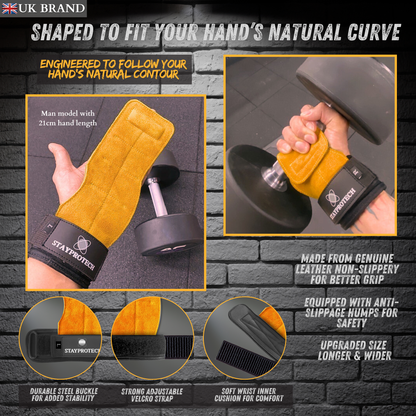 STAYPROTECH Leather Lifting Straps, Adjustable Gym Grips with Wrist Support for Men & Women – Heavy-Duty Hand Pads for Weight Lifting, Deadlifts & Powerlifting.