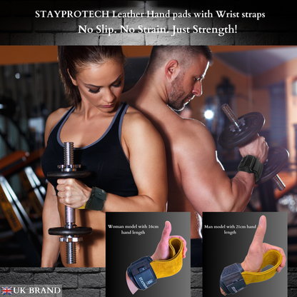 STAYPROTECH Leather Lifting Straps, Adjustable Gym Grips with Wrist Support for Men & Women – Heavy-Duty Hand Pads for Weight Lifting, Deadlifts & Powerlifting.