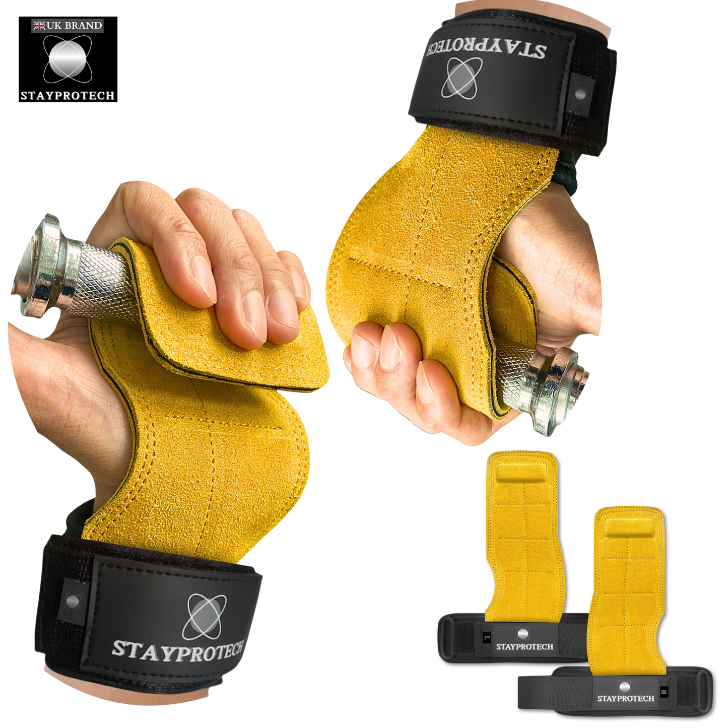 STAYPROTECH Leather Lifting Straps, Adjustable Gym Grips with Wrist Support for Men & Women – Heavy-Duty Hand Pads for Weight Lifting, Deadlifts & Powerlifting.